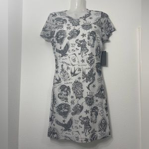 Ed Hardy White and Black Tattoo Print Mini Dress